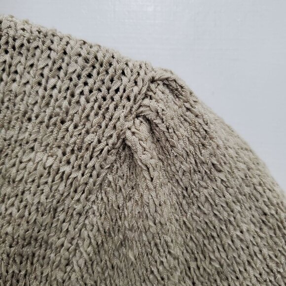 August Silk Women's Tan Short Sleeve Large Button Acrylic Ribbon Knit Cardigan L - Picture 2 of 6